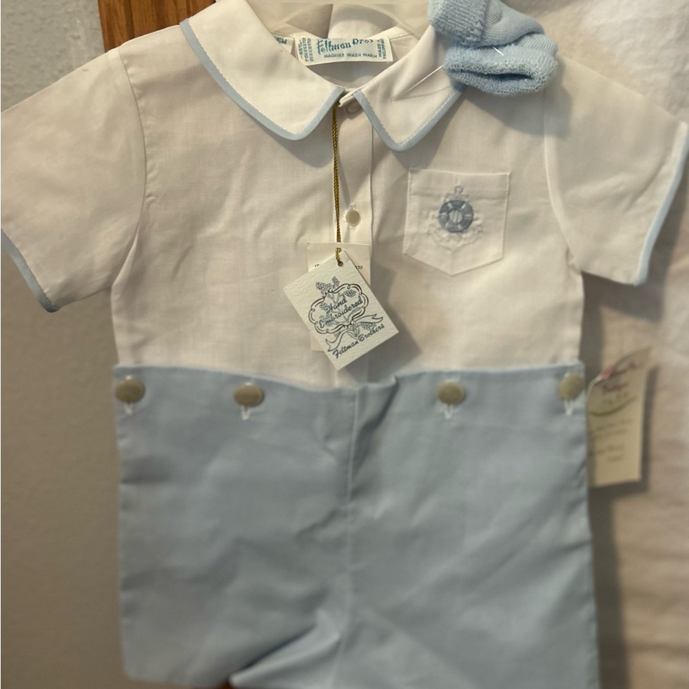 Blue and White Baby Romper with Sailor Theme